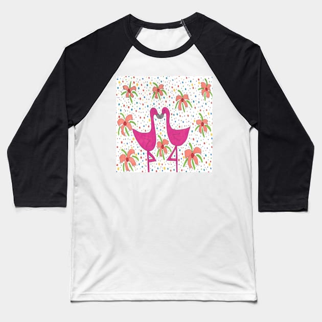 Floral Flamingo Fiesta Print Baseball T-Shirt by DanielleGensler